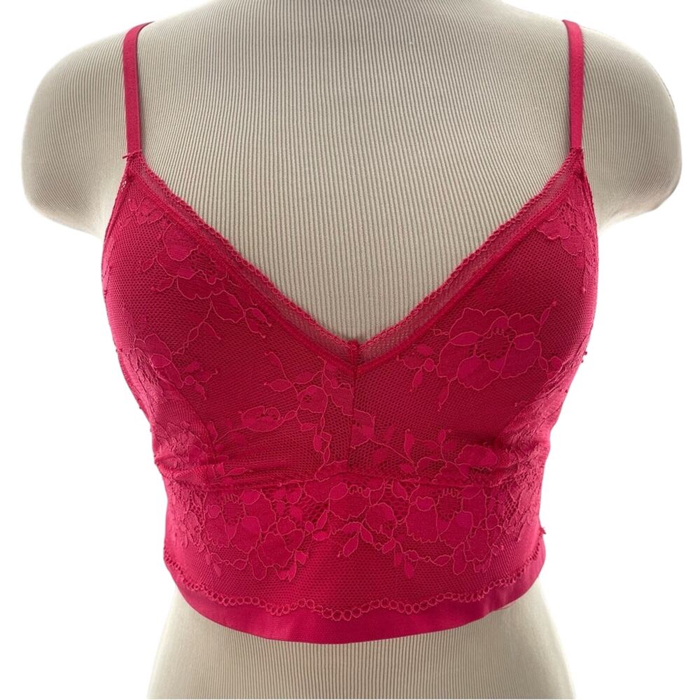 Victoria’s Secret Longline V-Neck Floral Lace Bralette Coral Pink Size Medium
